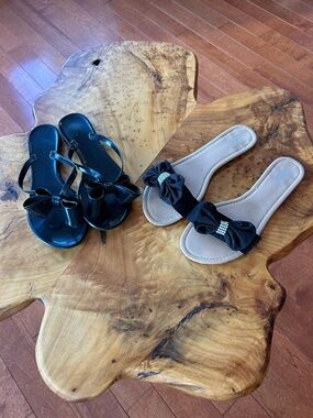 **Bundle of 2** A&CO Women's Black/Beige Bow Slide Sandals❤️9/40